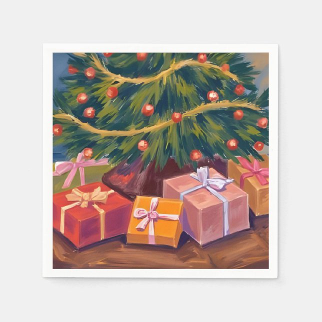 Guardanapo De Papel Apresenta sob a festa de Natal em árvore (Frente)