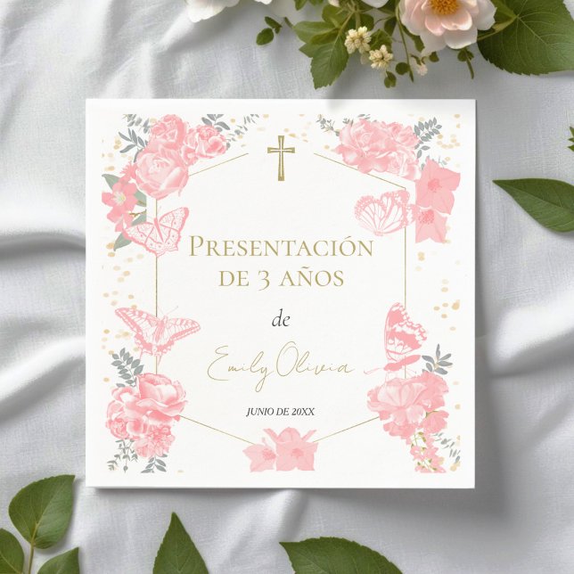 Guardanapo De Papel Apresentação de 3 años Napkins Butterflys Rosa (Criador carregado)