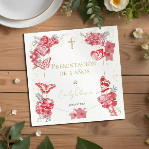Guardanapo De Papel Apresentação de 3 años Napkins Butterflys Vermelho