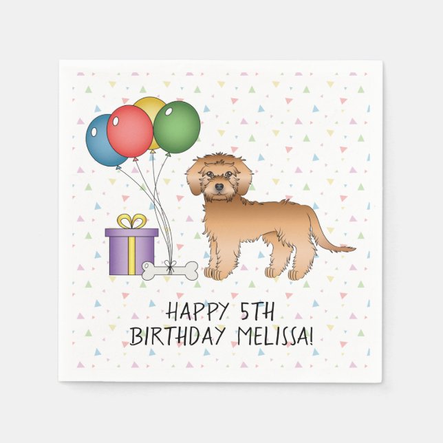 Guardanapo De Papel Apricot Mini Goldendoodle Cartoon Dog - Aniversári (Frente)