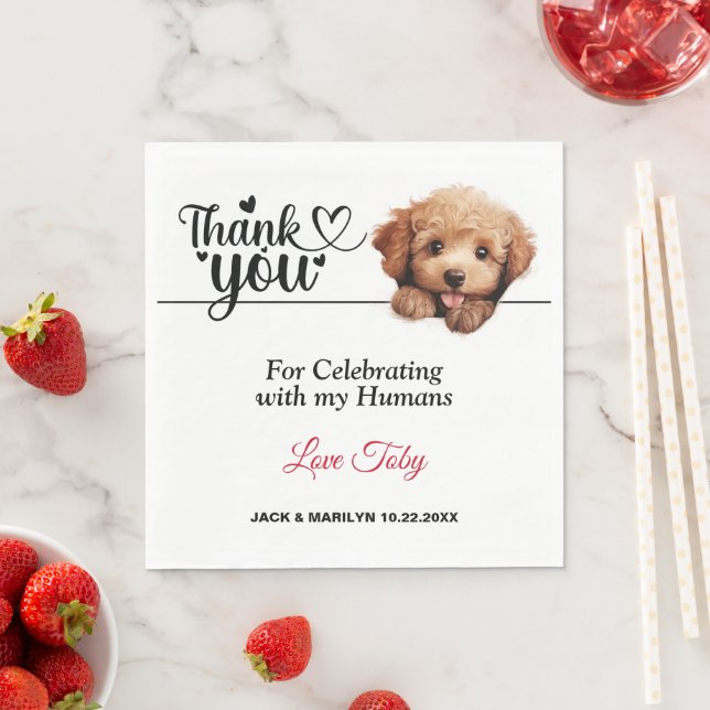 Guardanapo De Papel Apricot Poodle Casamento Obrigado (Insitu)