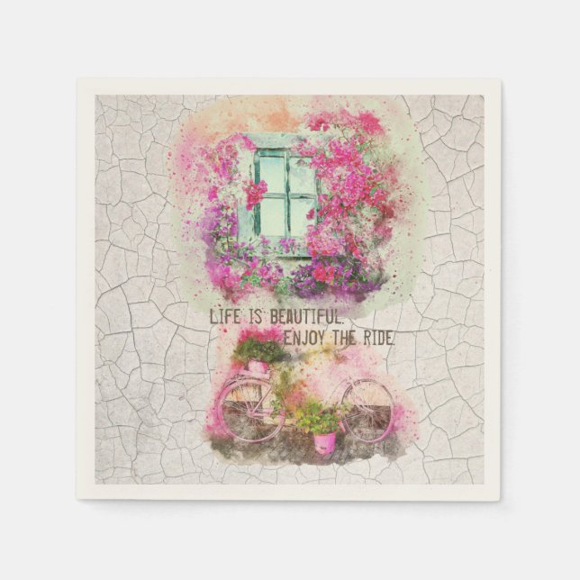 Guardanapo De Papel Aproveite o passeio | Bicicleta De Aquarela Com Fl (Frente)