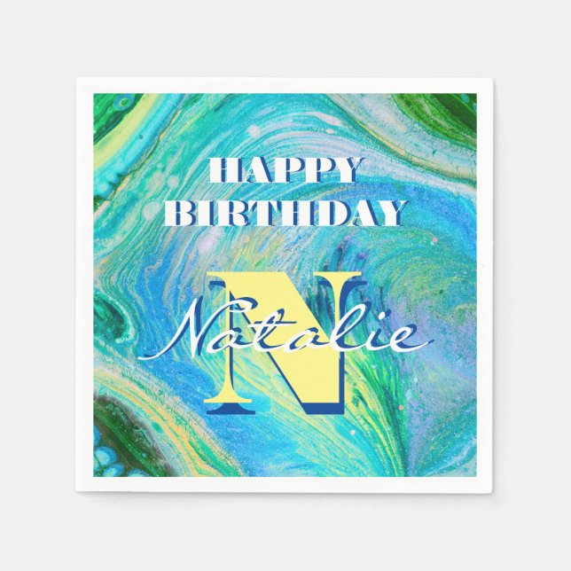 Guardanapo De Papel Aqua Blue Acrylic Flow Art Napkins (Frente)