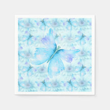 AQUA BLUE GERBER DAISIES E BUTTERFLIES DECOUPAGE