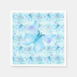 GUARDANAPO DE PAPEL AQUA BLUE GERBER DAISIES E BUTTERFLIES DECOUPAGE