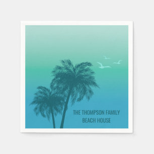 Guardanapo De Papel Aqua Blue Teal Green Palm Trees Tropicais Verão