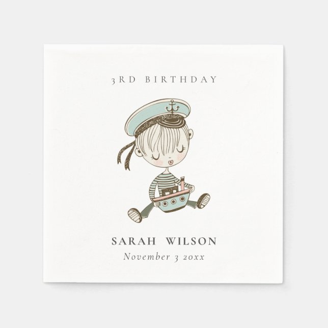 Guardanapo De Papel Aqua Boys Pequeno Marinheiro Náutico Qualquer Idad (Frente)