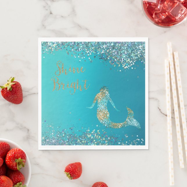 Guardanapo De Papel Aqua Dourada Glitter Sparkle Mermaid (Insitu)
