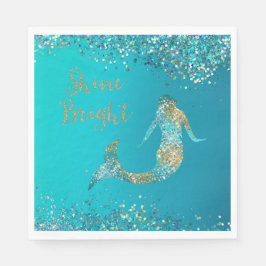Guardanapo De Papel Aqua Dourada Glitter Sparkle Mermaid