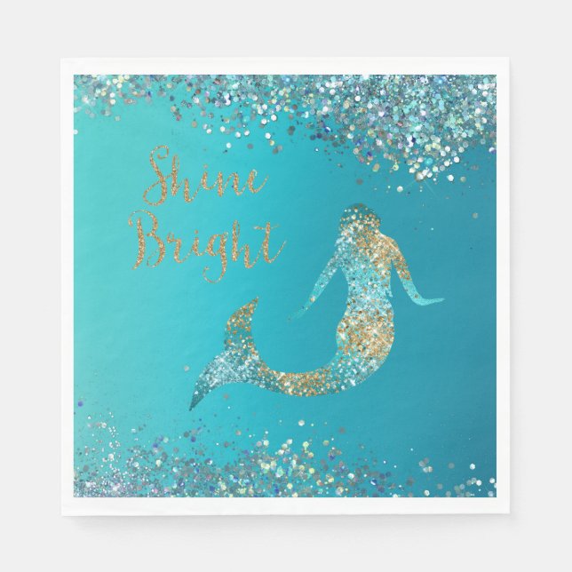 Guardanapo De Papel Aqua Dourada Glitter Sparkle Mermaid (Frente)