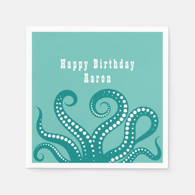 Guardanapo De Papel Aqua e Octopus Branco Tentáculos Personalizados (Frente)