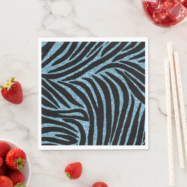 Guardanapo De Papel Aqua Faux Glitter Zebra Print (Insitu)
