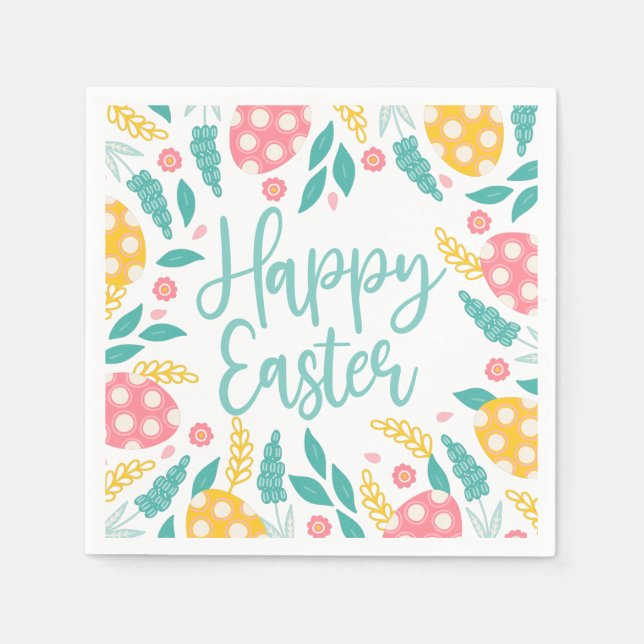 Guardanapo De Papel Aqua Happy Easter Foliage (Frente)