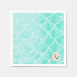 Guardanapo De Papel Aqua Mermaid Scales | Cera | Inicial personalizada