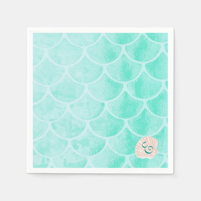 Guardanapo De Papel Aqua Mermaid Scales | Cera | Inicial personalizada (Frente)