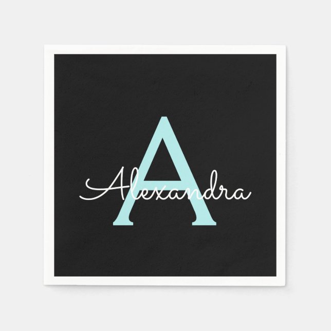 Guardanapo De Papel Aqua Teal Blue Script Girly Monographic Name (Frente)