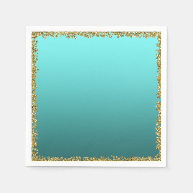 Guardanapo De Papel Aqua Teal Brilho Dourado Mergulhado Glam Festa Bri (Frente)