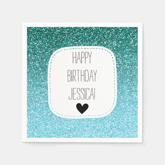 Guardanapo De Papel Aqua Teal Ombre Faux Glitter (Frente)