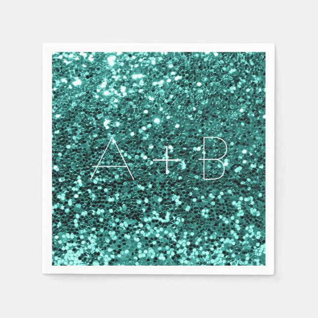 Guardanapo De Papel Aqua Teal Sequin Sequin Sparkly Glitter (Frente)