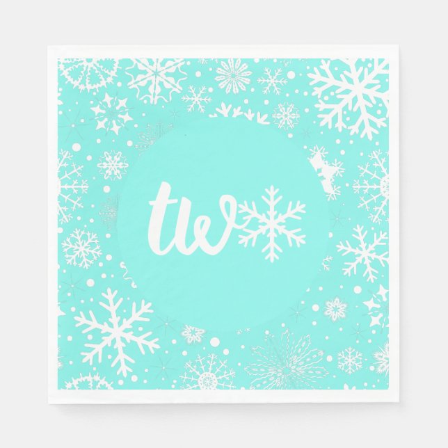 Guardanapo De Papel Aqua Winter Second Birthday Snowflake (Frente)