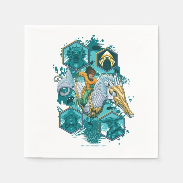 Guardanapo De Papel Aquaman Riding Seacavalo através dos reinos (Frente)