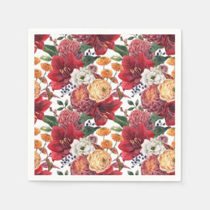 Guardanapo De Papel Aquarela Amaryllis Vermelha e Crisântemos Floral