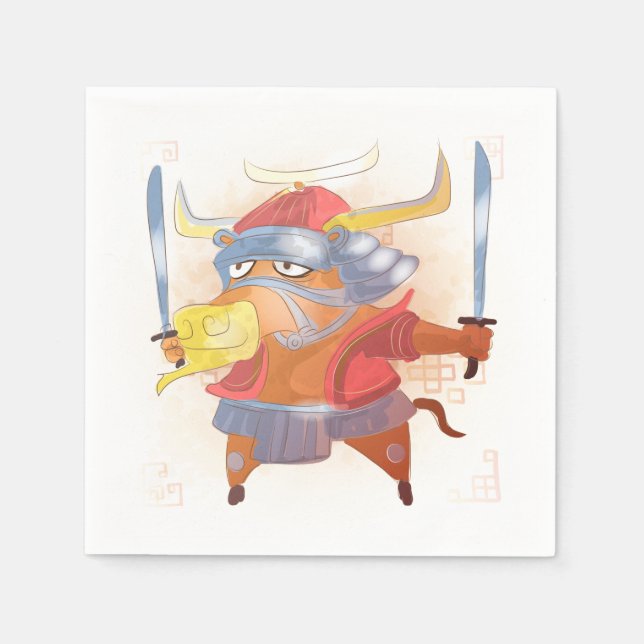 Guardanapo De Papel Aquarela Ano do Boi, Samurai (Frente)