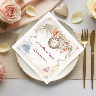 Guardanapo De Papel Aquarela arco-íris tema Cinderela quinceanera