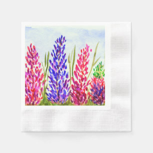 Guardanapo De Papel Aquarela Arte Floral Lupina Flores Selvagens Roxo