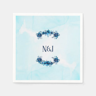 Guardanapo De Papel Aquarela Azul Índigo Flores Florais Vintage