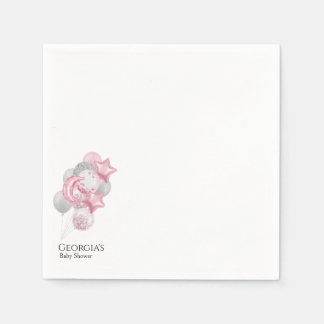 Guardanapo De Papel Aquarela Balões Rosa É uma Menina Chá de Bebê