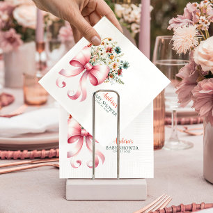 Guardanapo De Papel Aquarela Bebê com Laço Rosa em Flor Chã de Bebê