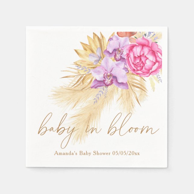 Guardanapo De Papel Aquarela boho capim-dos-pampas - Chás de bebê (Frente)