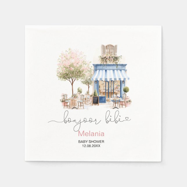 Guardanapo De Papel    Aquarela bonjoor bebe  festa de bebê Prato de p (Frente)