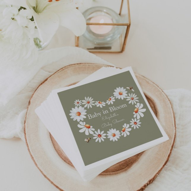 Guardanapo De Papel Aquarela Daisy & Bumble Bee Chá de fraldas (Criador carregado)