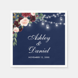 Guardanapo De Papel Aquarela de Casamento Luzes Florais Burgundy Azul