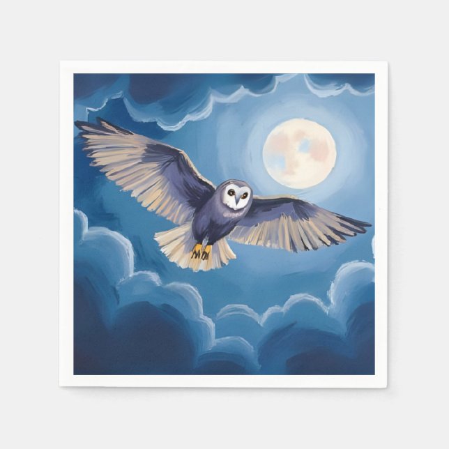 Guardanapo De Papel Aquarela de Coruja Lua Cheia Halloween (Frente)