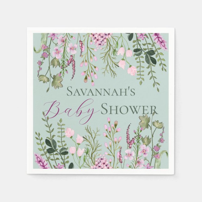 Guardanapo De Papel Aquarela Delicar Flores Selvagens Chá de fraldas F (Frente)