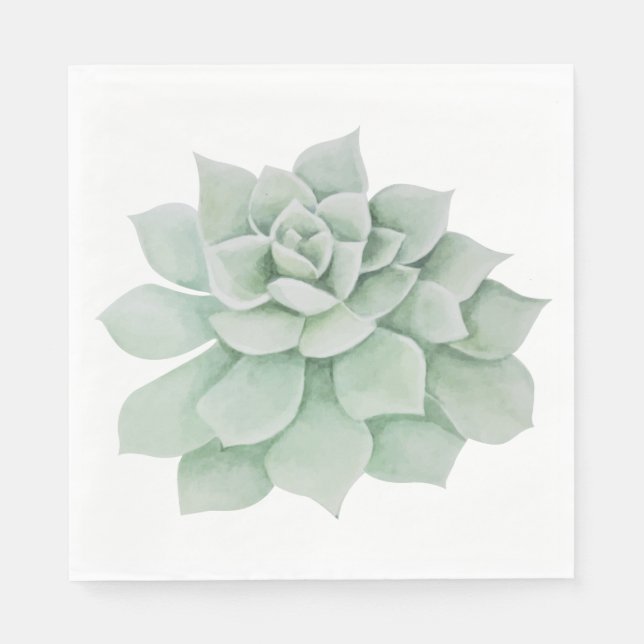 Guardanapo De Papel Aquarela Floral Mint Green Succult Cactus (Frente)