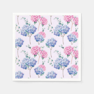 Guardanapo De Papel Aquarela Flores de Hortênsias Azuis e Rosas Padrão