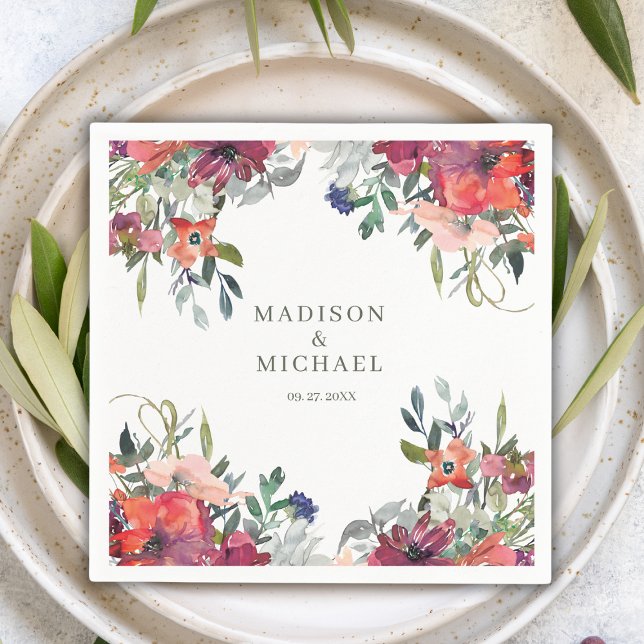Guardanapo De Papel Aquarela Flores Selvagens Elegante Casamento outon (Criador carregado)