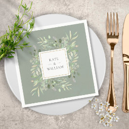 Guardanapo De Papel Aquarela Folhagem Verde Salvia