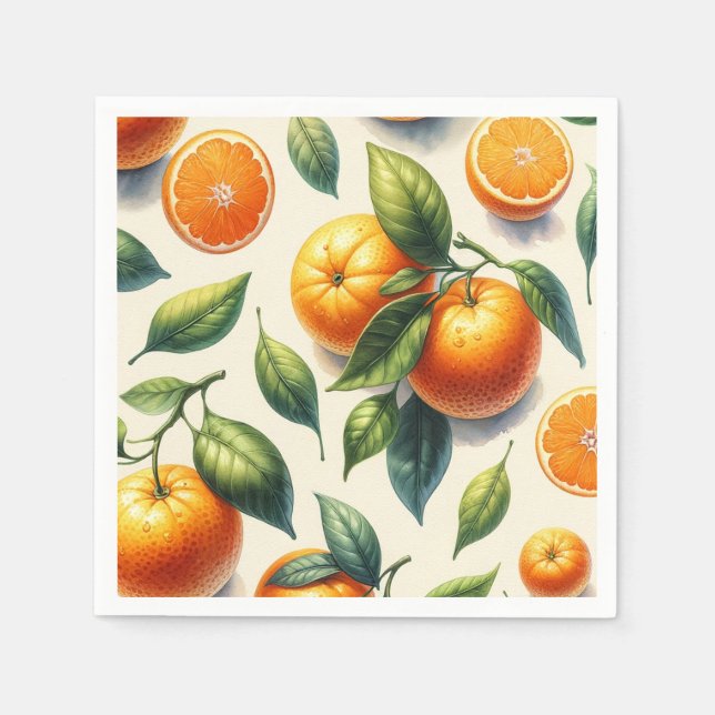 Guardanapo De Papel Aquarela Folhas de Laranja Cítrica Casamento (Frente)