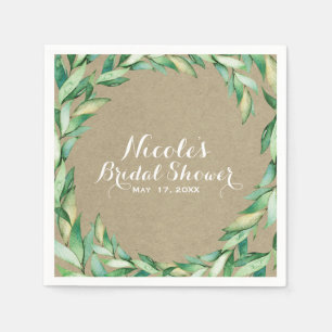 Guardanapo De Papel Aquarela Folhas Verdes Casamento Rústico Kraft