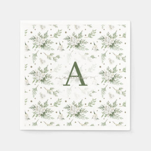 Guardanapo De Papel Aquarela Galho de Cedro Branco Snowberry Natal