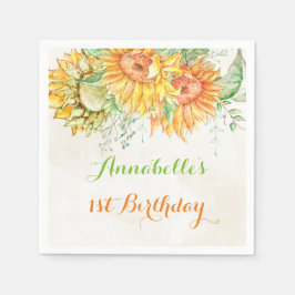 Guardanapo De Papel Aquarela Girassóis Laranja Amarelo Verde