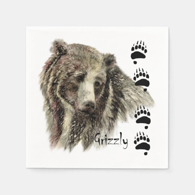 Guardanapo De Papel Aquarela Grizzly Bear Natureza (Frente)