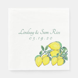 Guardanapo De Papel Aquarela Limão Buquê Citrino Amarelo Casamento