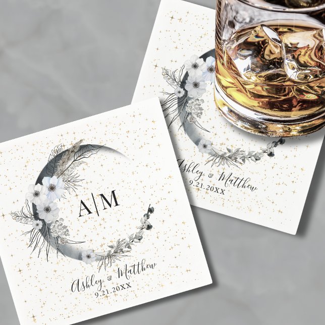 Guardanapo De Papel Aquarela Lua Estrelas Casamento Celestial (Watercolor Moon Stars Celestial Wedding Napkins )