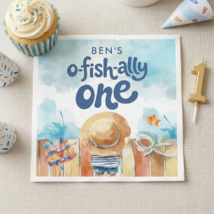 Guardanapo De Papel Aquarela Ofishally Um Menino Pescador Aniversário 